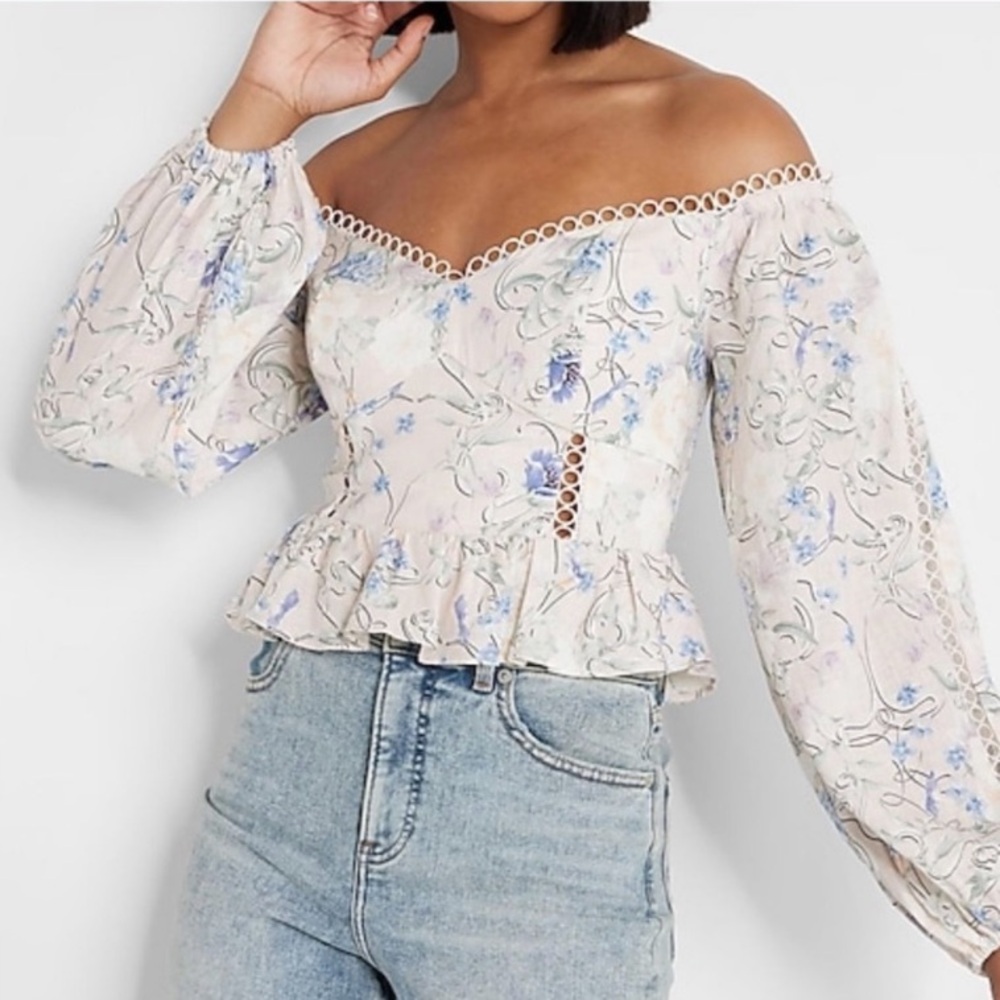 Express off the shoulder floral corset top off blouse NWT size small